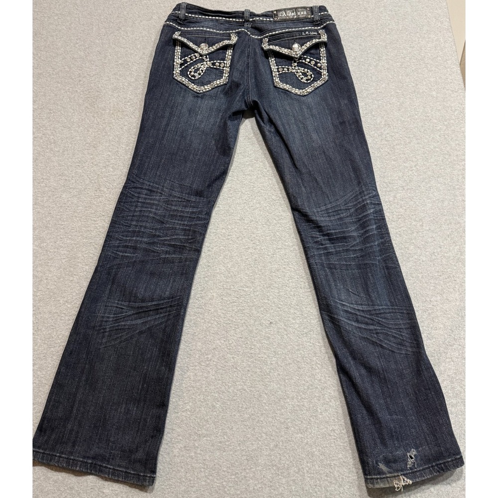 L.A. Idol Womens Embellished Bootcut Jeans Size 13, 35x34 Dark Wash Boot Cut